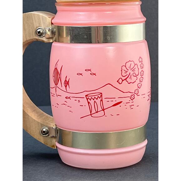 Vtg Siesta Ware Mugs 4 Set Frosted Wood Handles Tiki Bar Mid Century Tropical - Picture 4 of 10